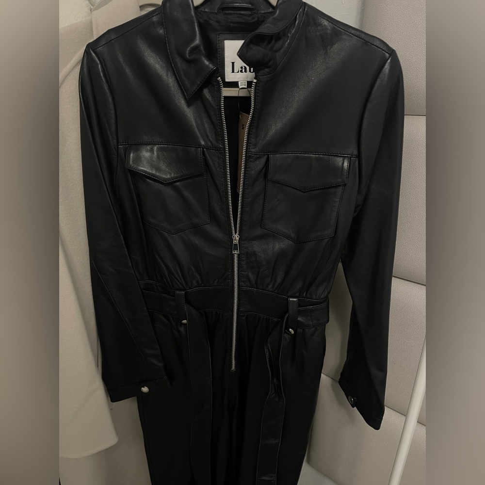 Lab Leather tie waist jumpsuit in black - Picture 5 of 7